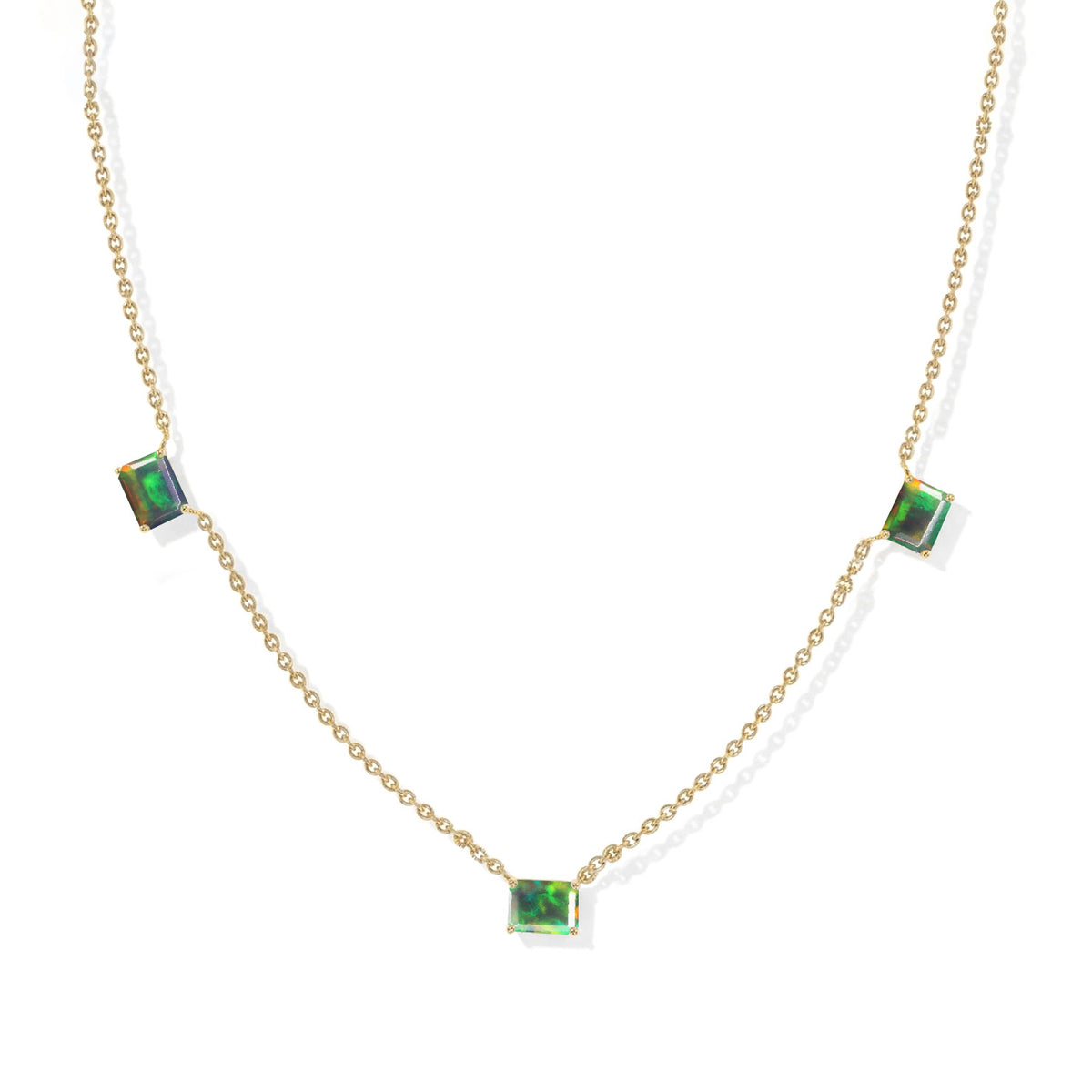 Handmade AAA Black Opal Three Stone Station Necklace, meaningful October birthday gift.