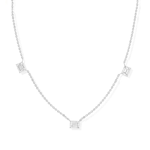 Luxury Moissanite Three Stone Necklace in 925 Sterling Silver & Yellow Gold Filled