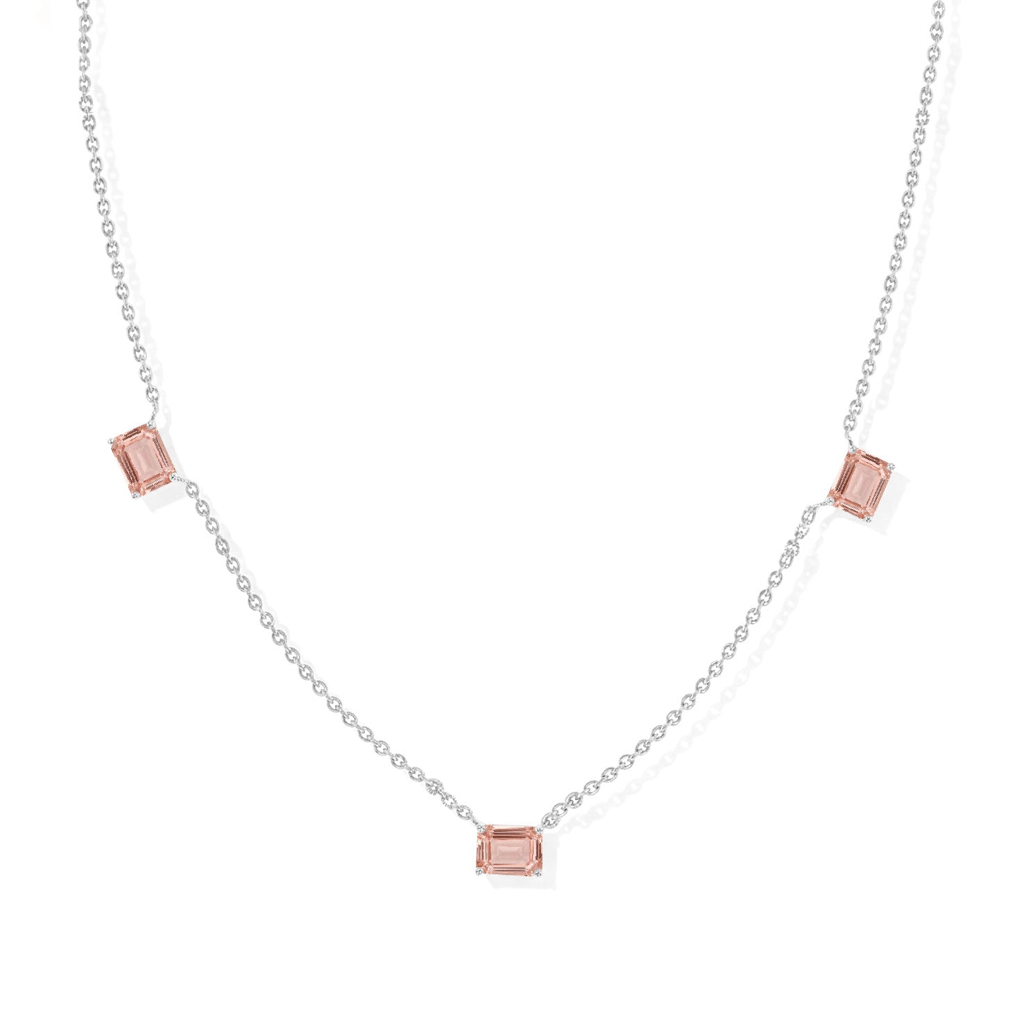"AAA Morganite gemstone station necklace handcrafted in 925 Sterling Silver.