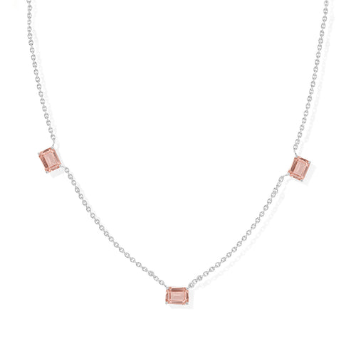 Morganite Three Stone Octagon Station Necklace in Yellow Gold Filled & 925 Sterling Silver