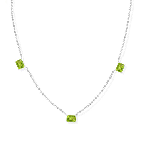 Natural Peridot Three Stone Station Necklace in 925 Sterling Silver & Yellow Gold Filled