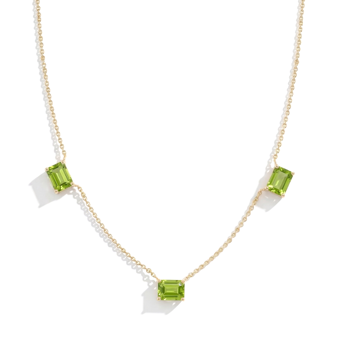 Handcrafted AAA Peridot three stone necklace in 925 Sterling Silver for everyday wear