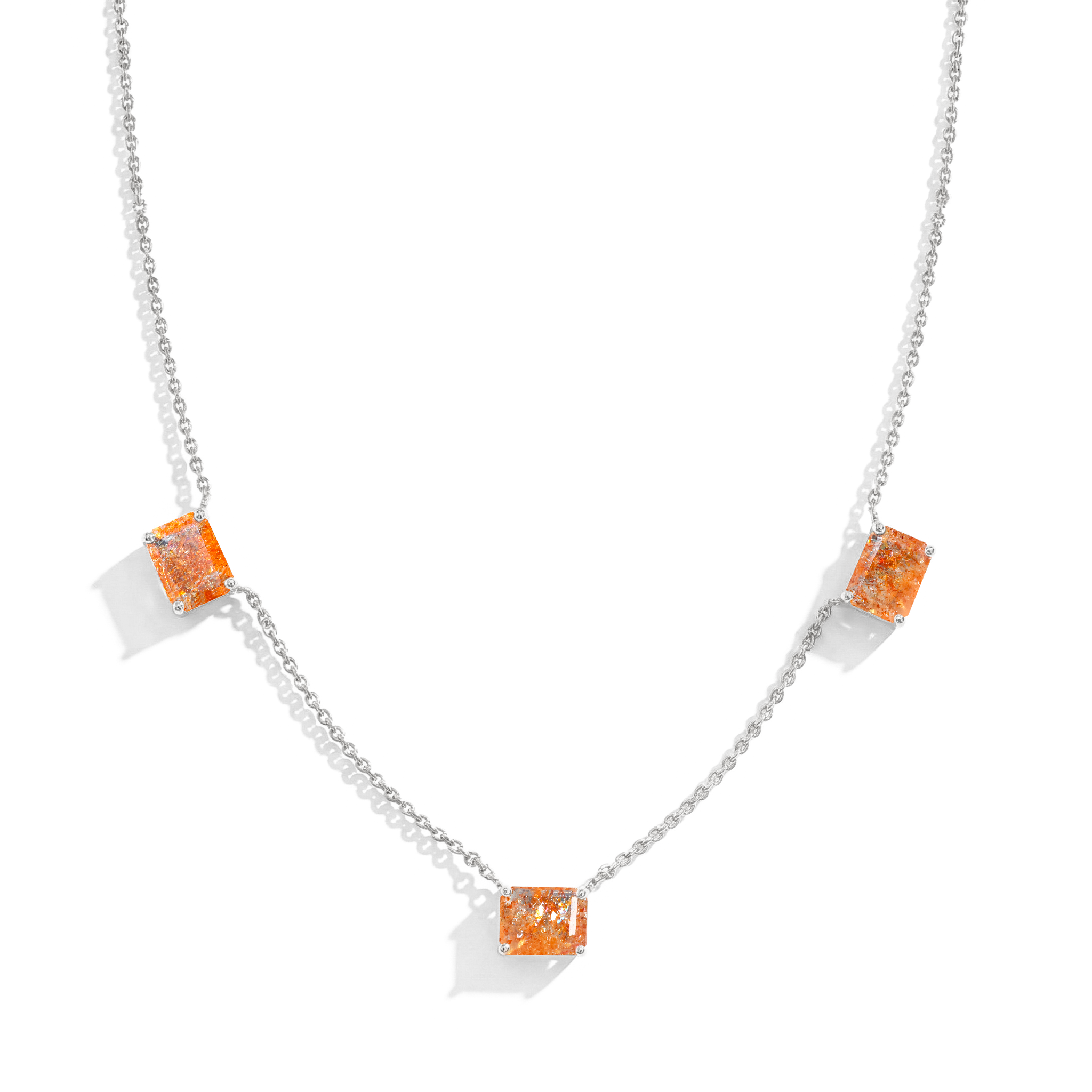 "AAA Sunstone three stone octagon-cut gemstone necklace