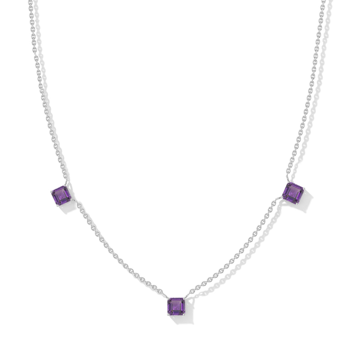 Natural Amethyst Station Necklace in 925 Sterling Silver