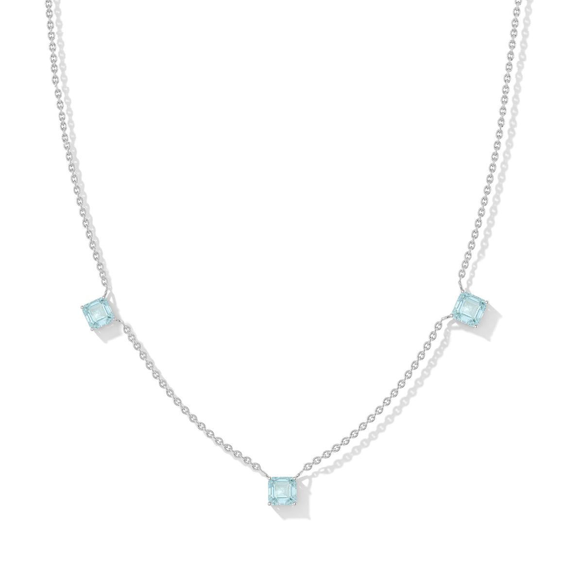 Aquamarine Asscher Cut Station Necklace in Sterling Silver