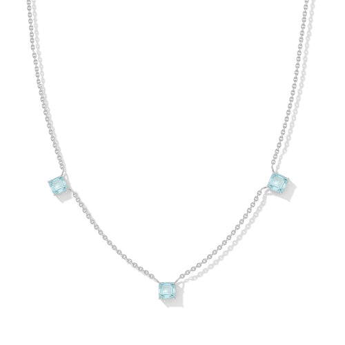 Aquamarine Asscher Cut Station Necklace in Sterling Silver