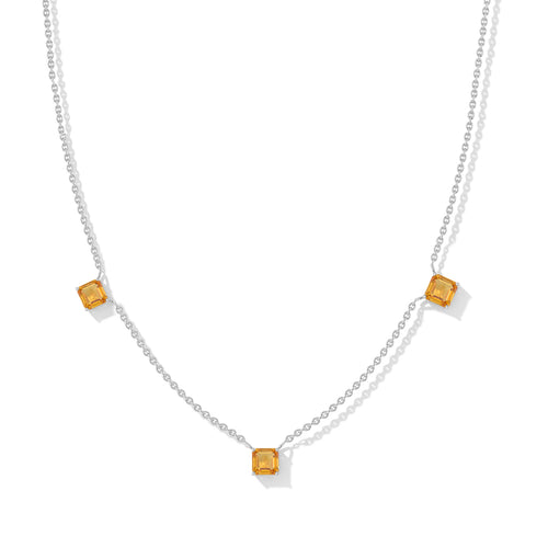 Natural Citrine Three Stone Necklace in Sterling Silver