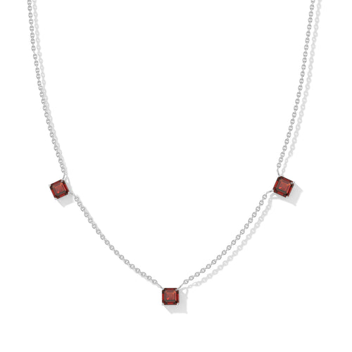 Natural Garnet Three Stone Necklace in Sterling Silver