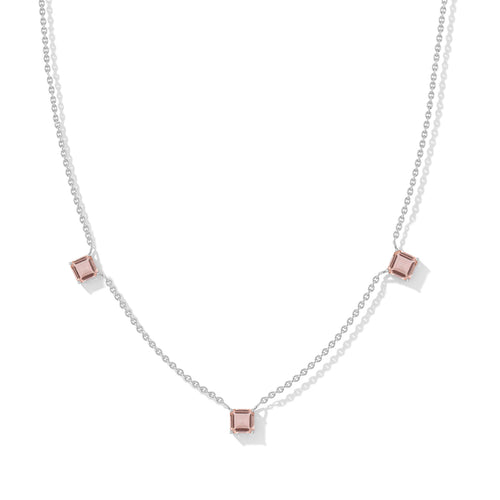Morganite Three Stone Station Necklace in Sterling Silver