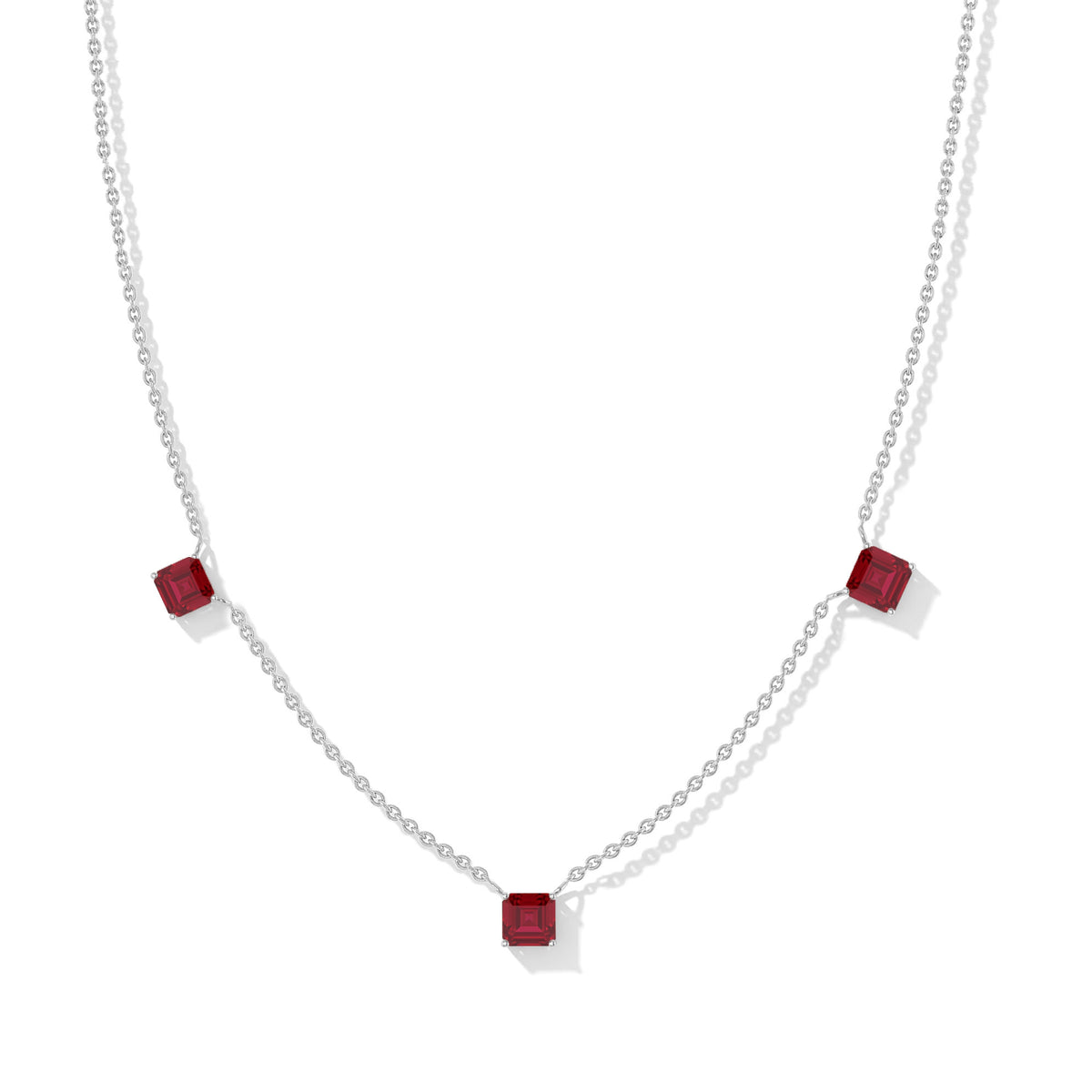 Luxury Ruby Station Necklace in 925 Sterling Silver