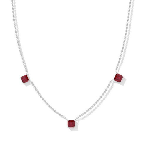 Luxury Ruby Station Necklace in 925 Sterling Silver