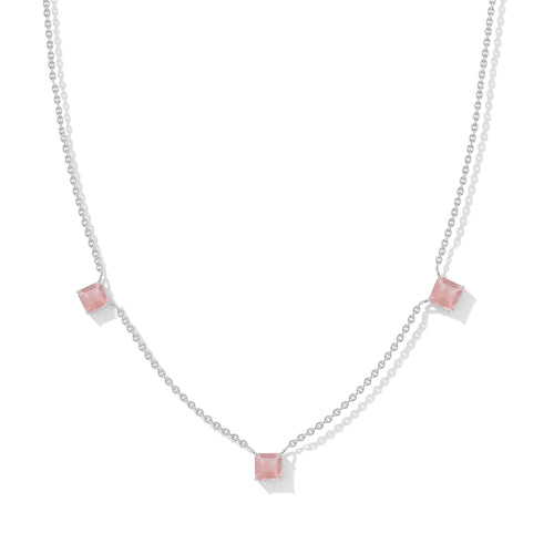 Rose Quartz Three Stone Necklace in 925 Sterling Silver