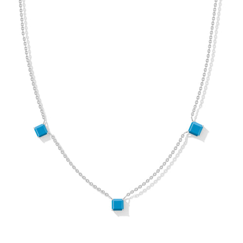 Turquoise Asscher Cut Station Necklace in 925 Sterling Silver