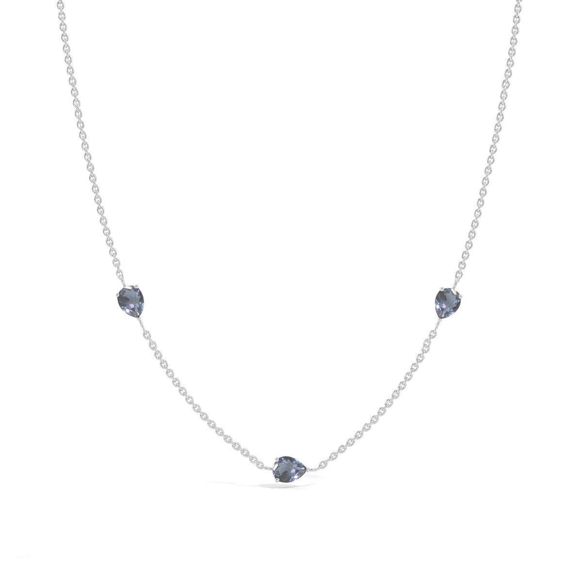 Three Stone Alexandrite Station Necklace in Silver