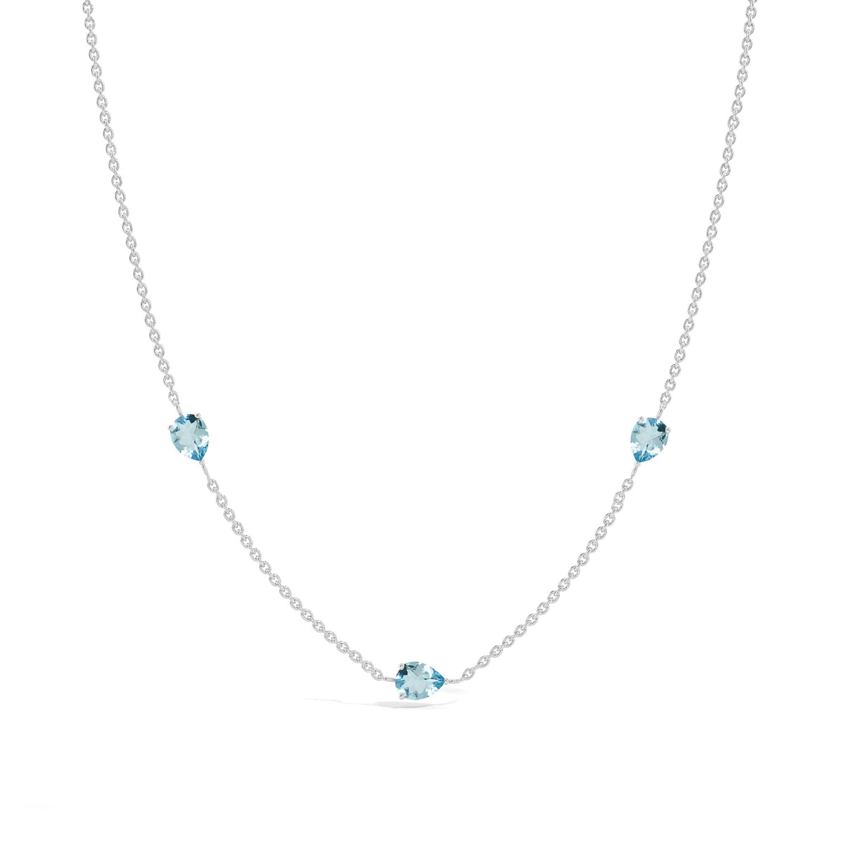 Aquamarine Pear Station Necklace in Sterling Silver