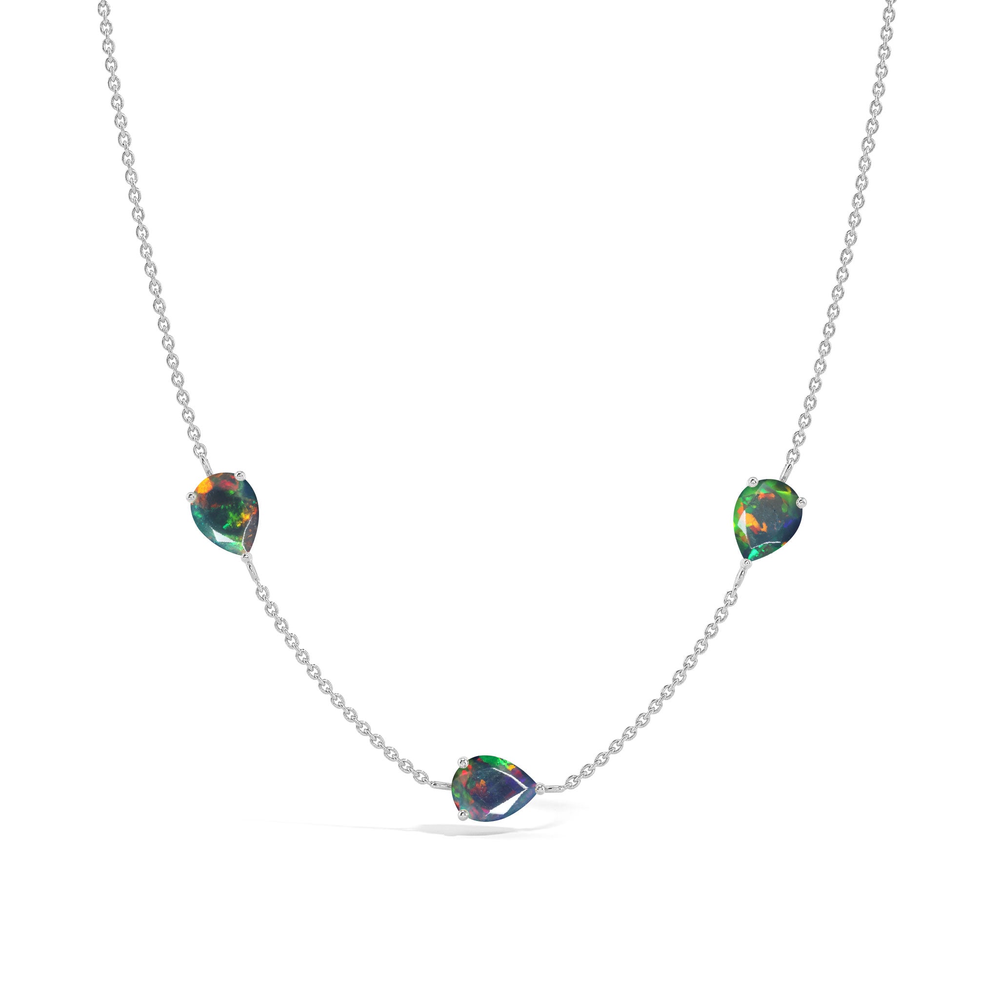 "Genuine Black Opal three stone pear necklace in yellow gold filled sterling silver