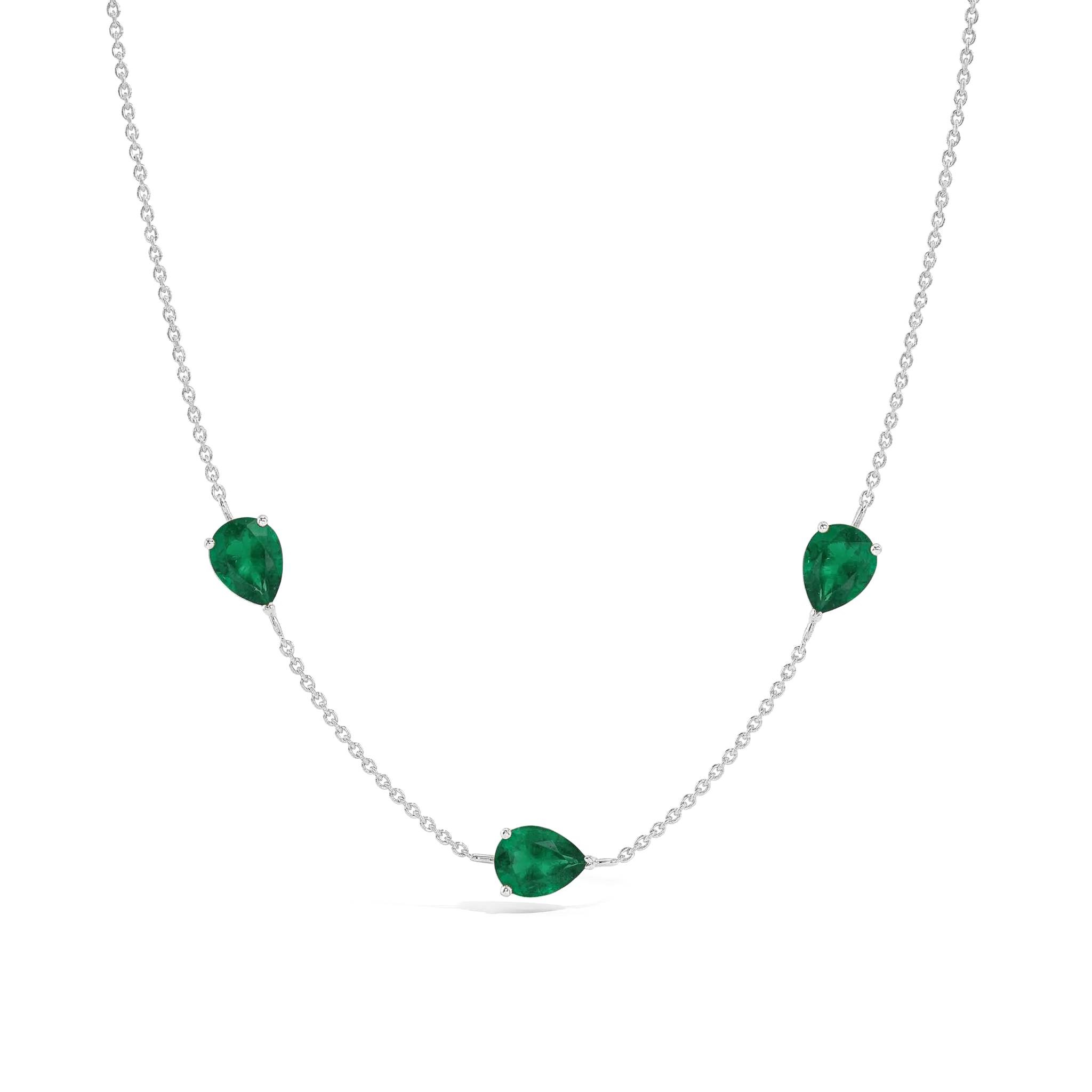 "Emerald three stone pear necklace in yellow gold filled sterling silver