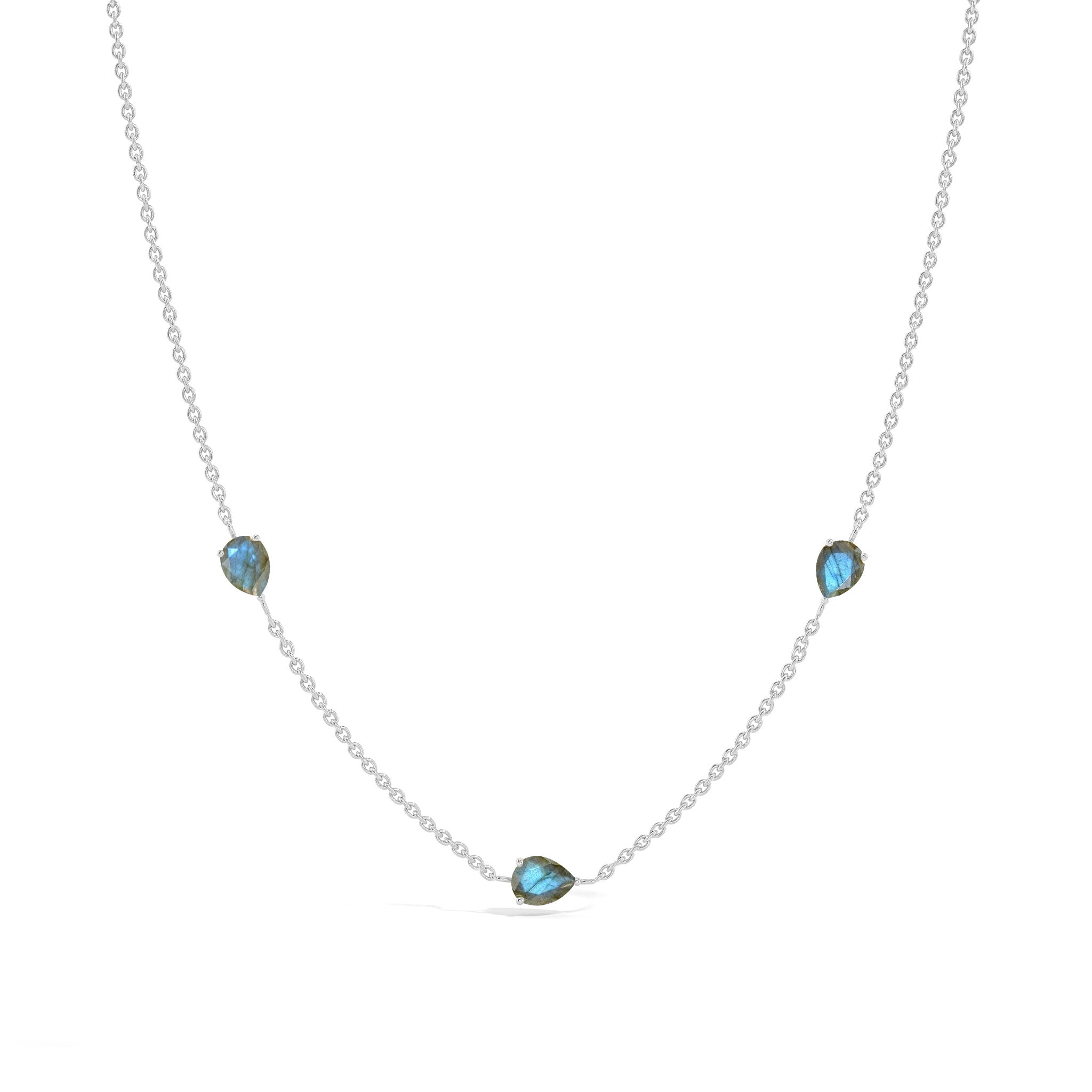 "Genuine Blue Topaz three stone pear necklace in yellow gold filled sterling silver