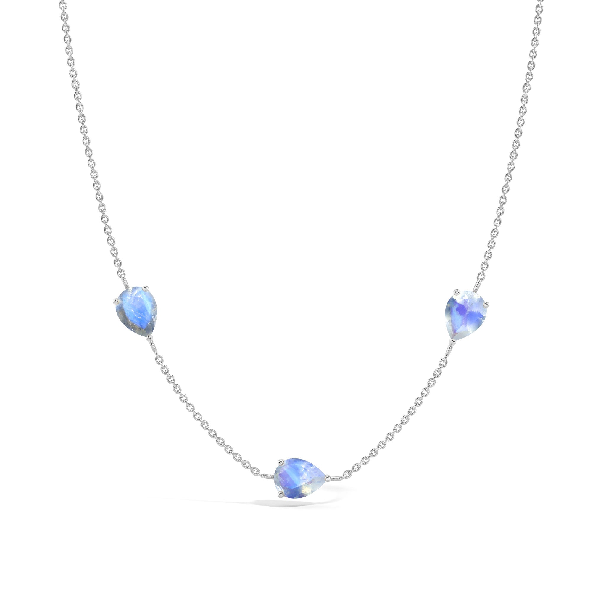 "Genuine Moonstone three stone pear necklace in yellow gold filled sterling silver