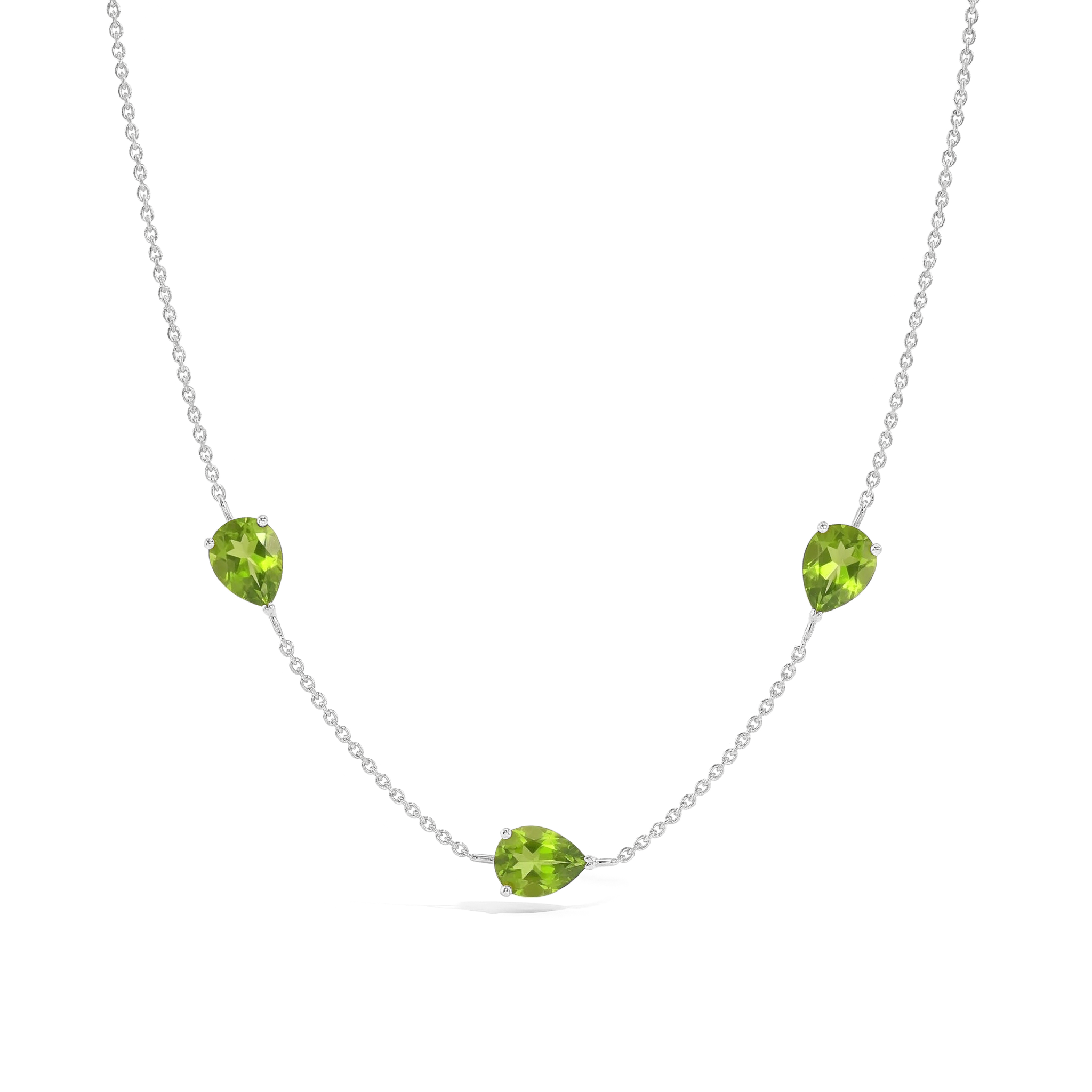 "Genuine Peridot three stone pear necklace in yellow gold filled sterling silver