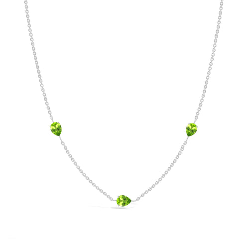 Genuine Peridot Three Stone Station Necklace in Sterling Silver