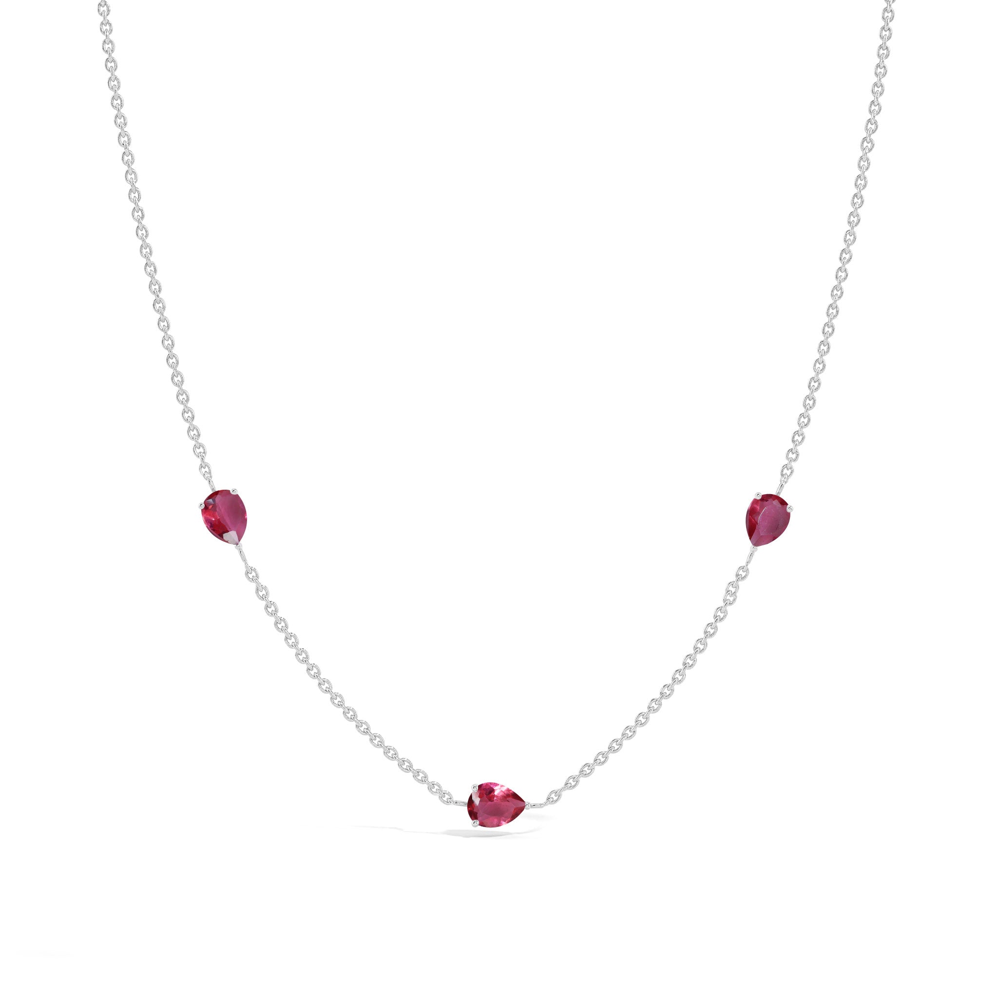 "Pink Tourmaline pear cut birthstone necklace in 925 sterling silver