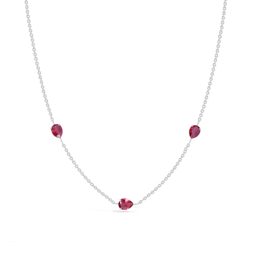 Pink Tourmaline Three Stone Birthstone Necklace in 925 Sterling Silver