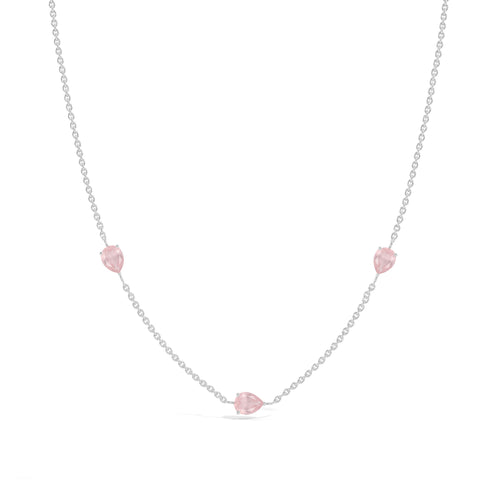 Dainty Rose Quartz Station Necklace in 925 Sterling Silver