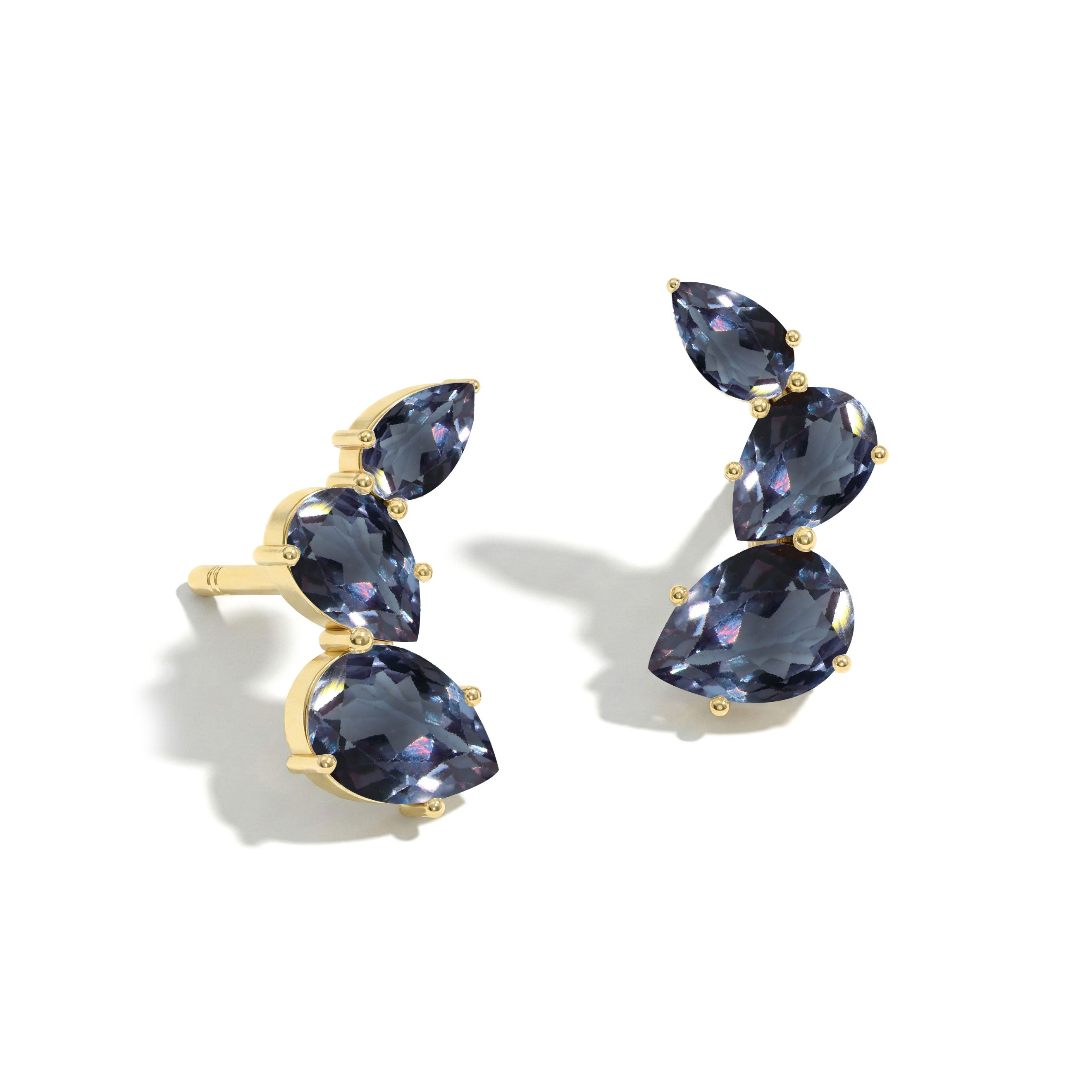 Alexandrite Pear Stud Earrings in Yellow Gold Plated 3.30ct
