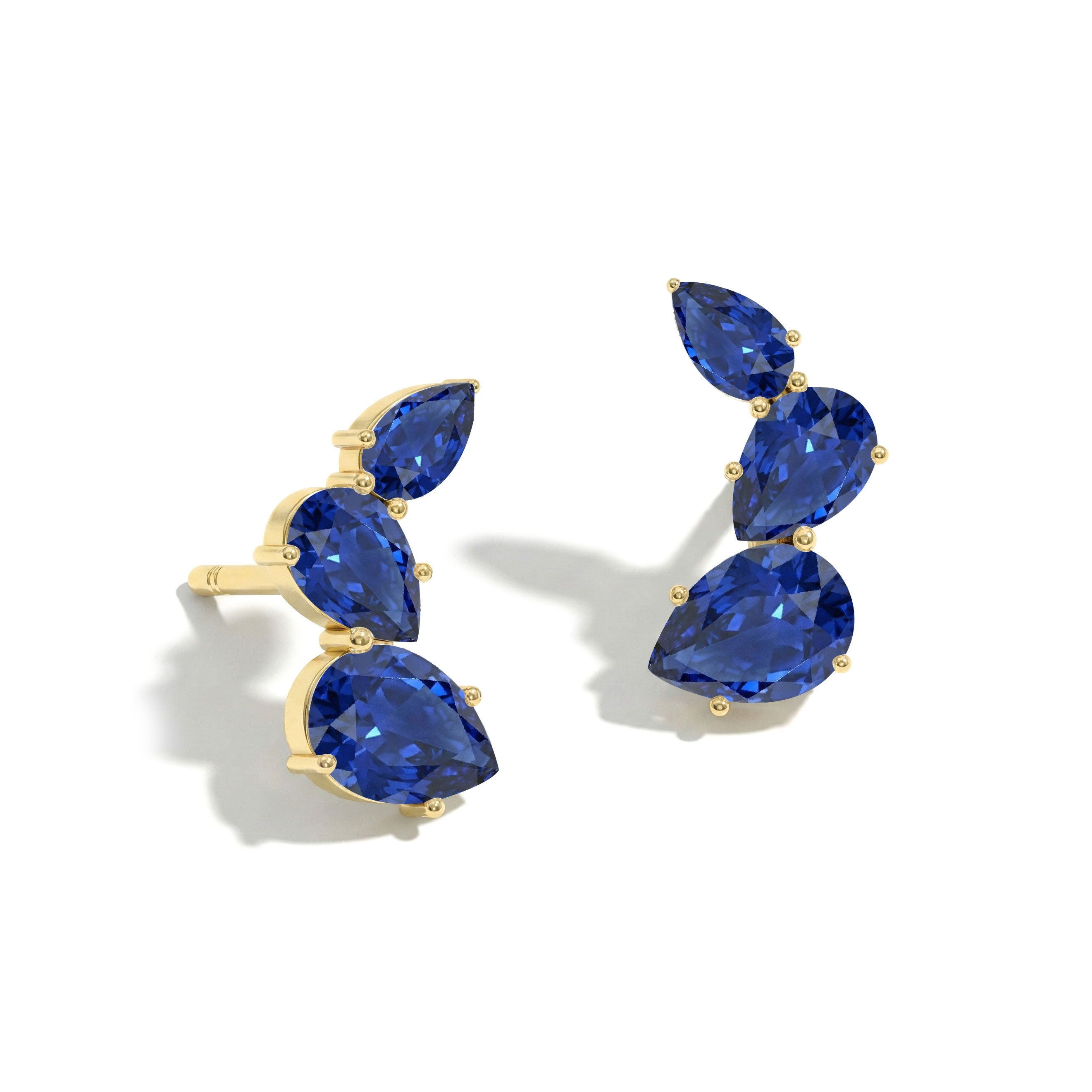 Blue Sapphire Pear Stud Earrings in Yellow Gold Plated 3.30ct