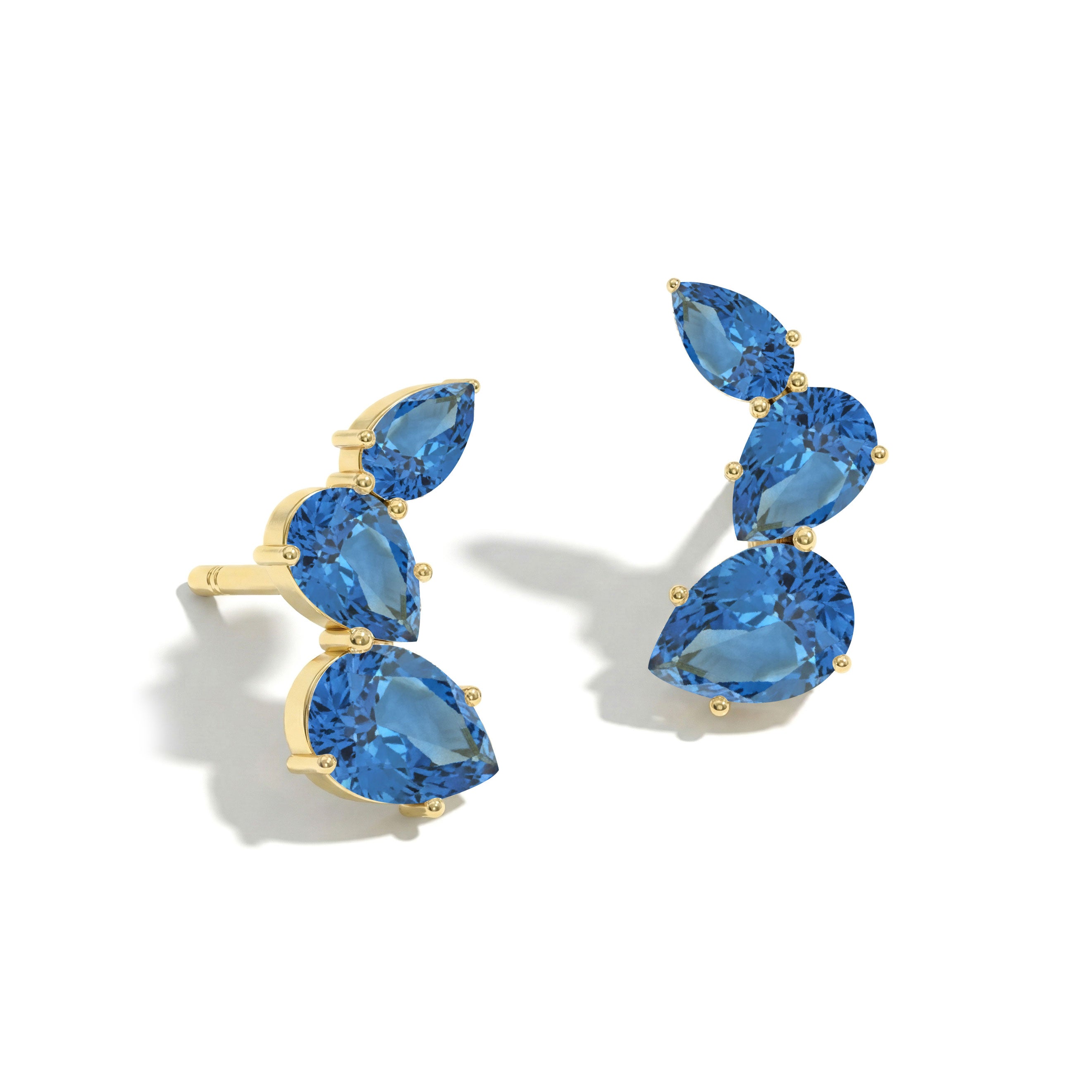 Blue Topaz Pear Stud Earrings in Yellow Gold Plated 3.30ct