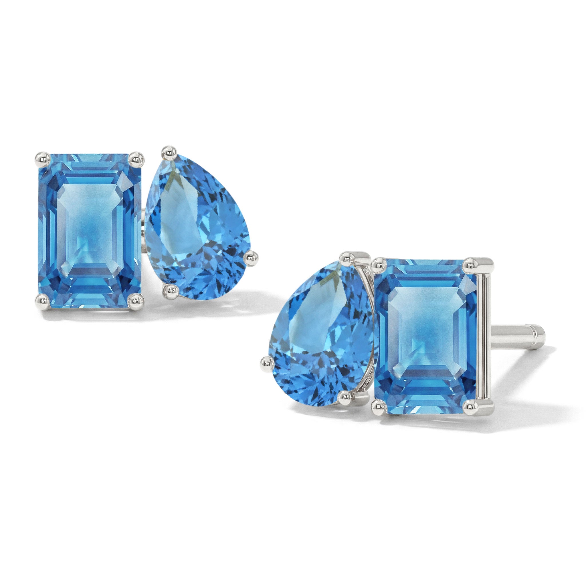 Blue Topaz Pear and Octagon Stud Earrings in 925 Sterling Silver 6*4MM 2ct