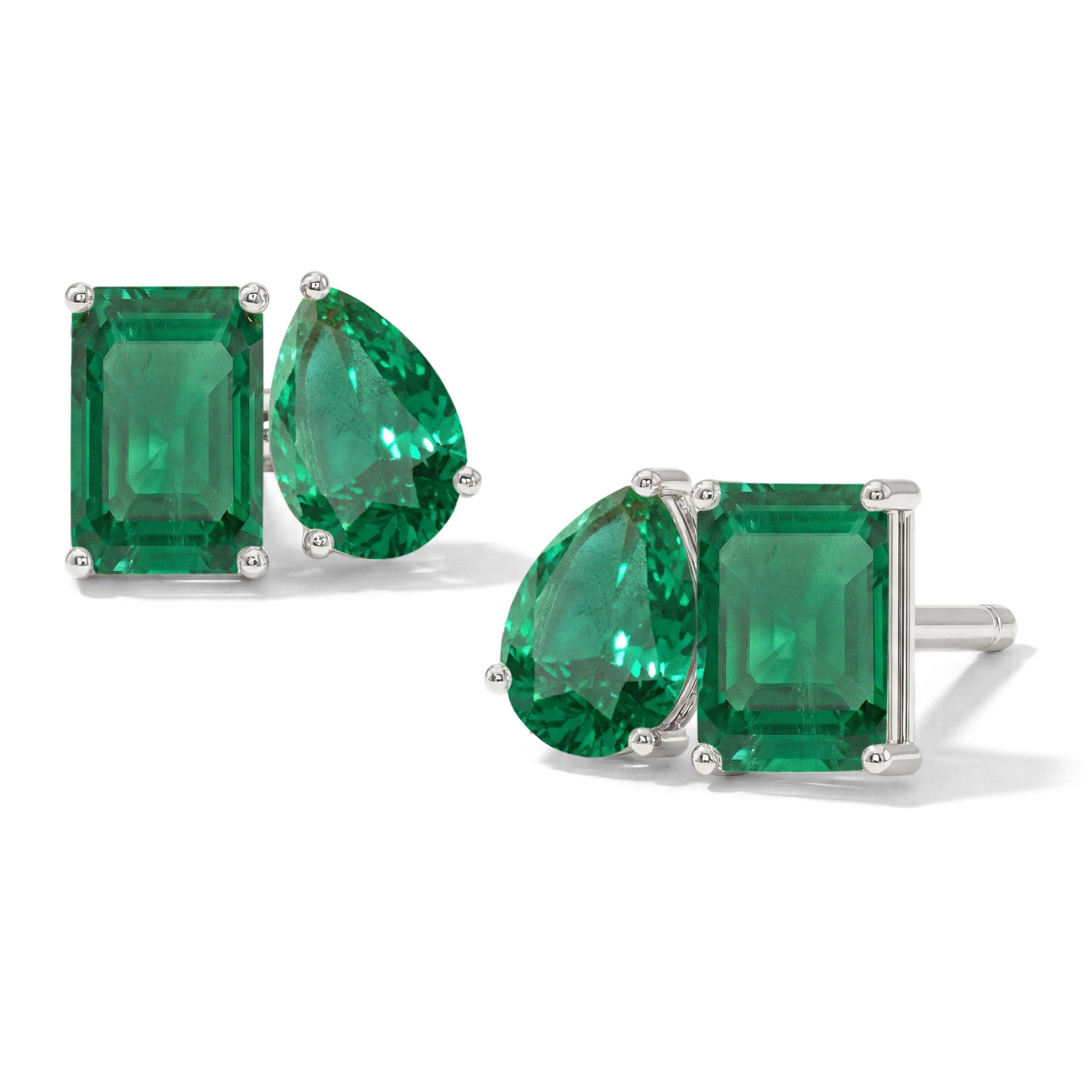 Emerald Pear and Octagon Stud Earrings in 925 Sterling Silver 6*4MM 2ct