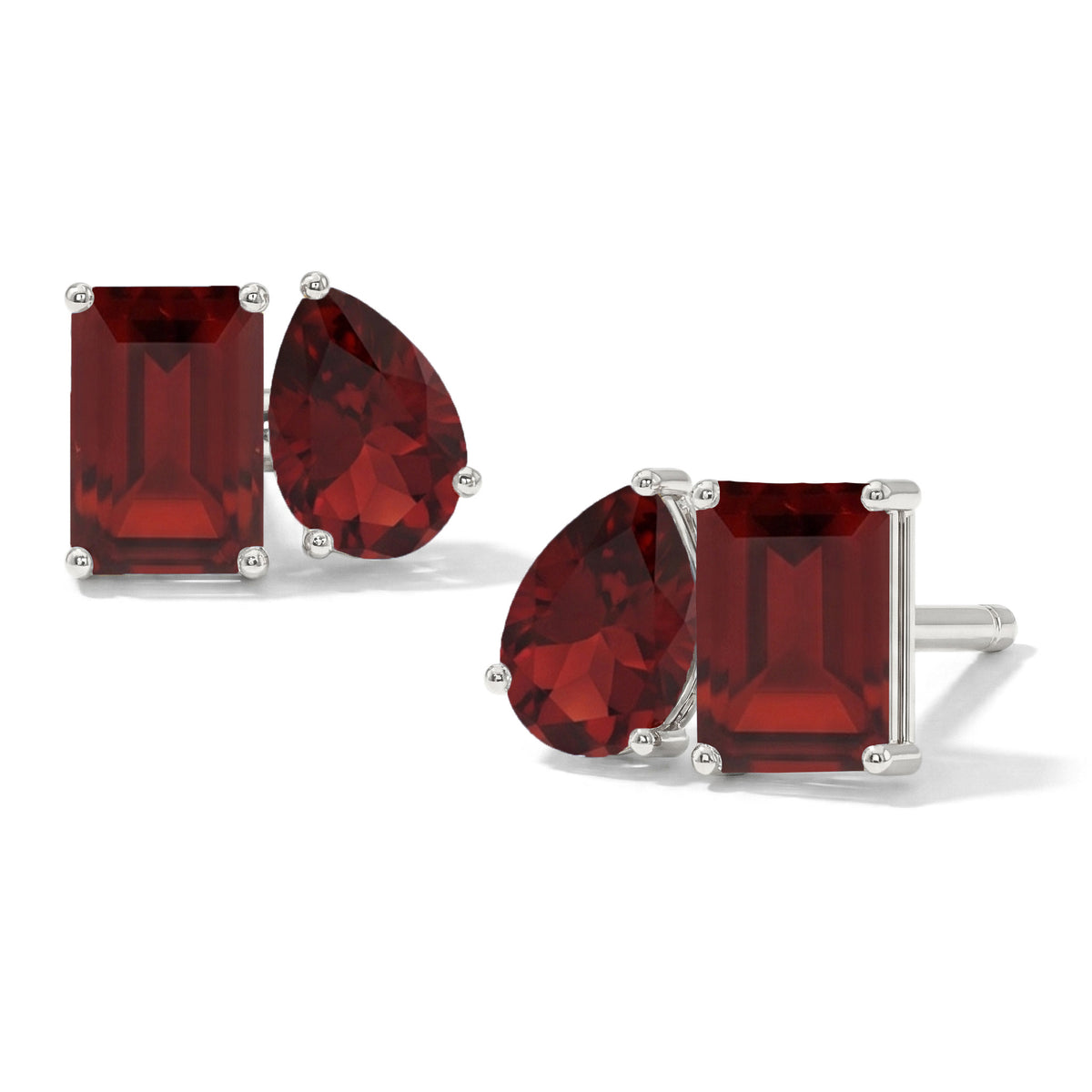 Garnet Pear and Octagon Stud Earrings in 925 Sterling Silver 6*4MM 2ct