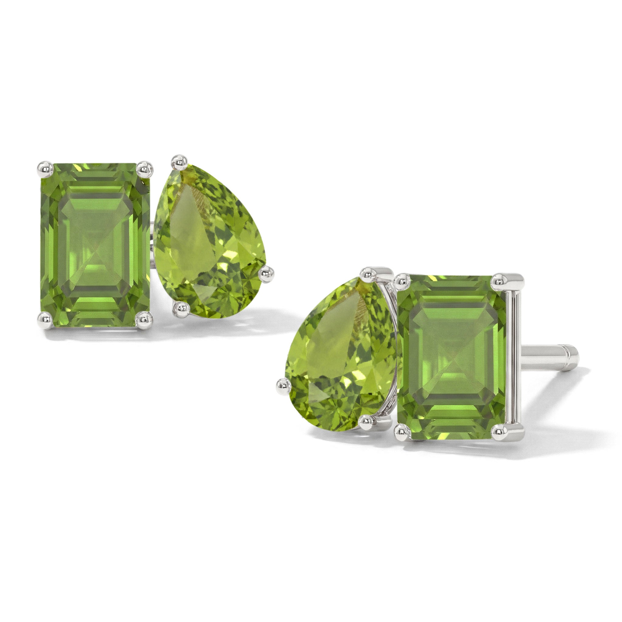 Peridot Pear and Octagon Stud Earrings in 925 Sterling Silver 6*4MM 2ct