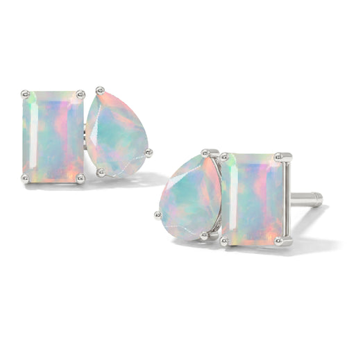 White Opal Pear and Octagon Stud Earrings in 925 Sterling Silver 6*4MM 2ct