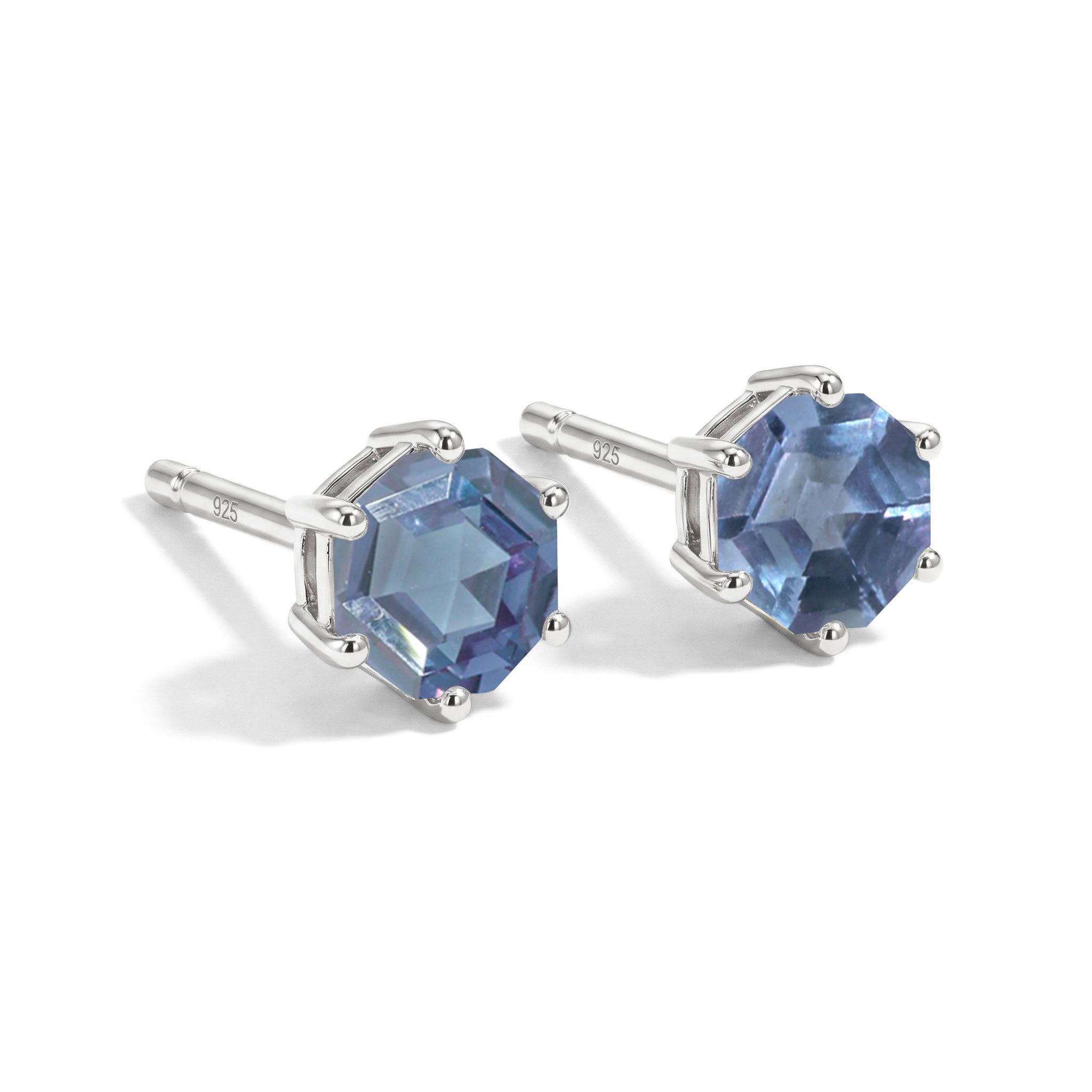 Alexandrite Hexagon Stud Earring in 925 Sterling Silver 6 MM 2ct