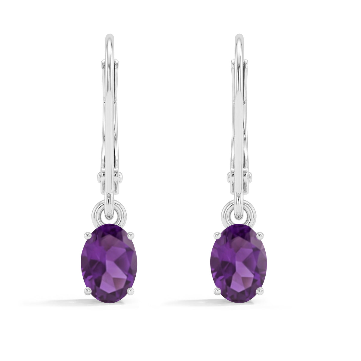 Amethyst Oval Dangle Earring in 925 Sterling Silver 8X6 MM 2.4ct