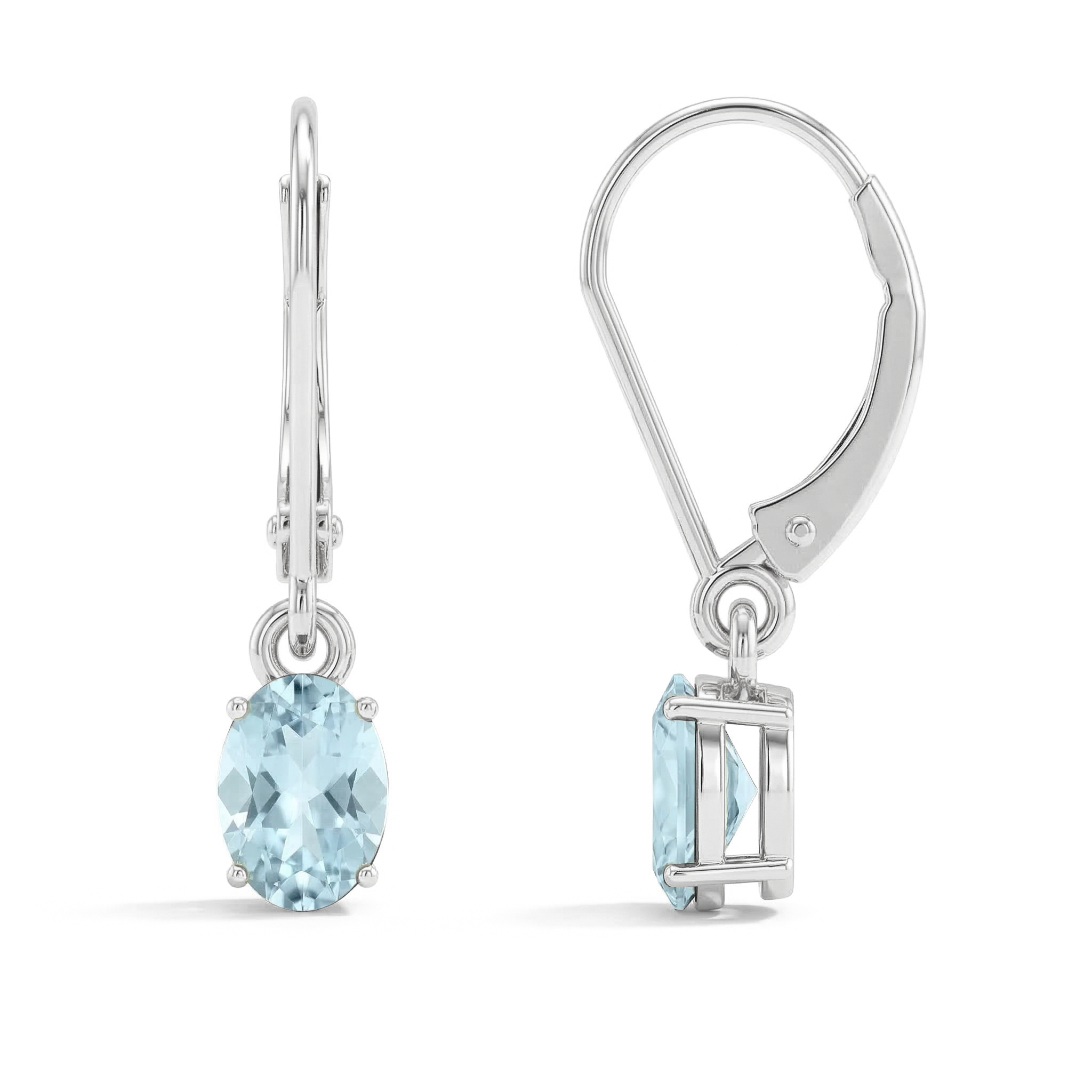 Aquamarine Oval Dangle Earring in 925 Sterling Silver 8X6 MM 2.4ct