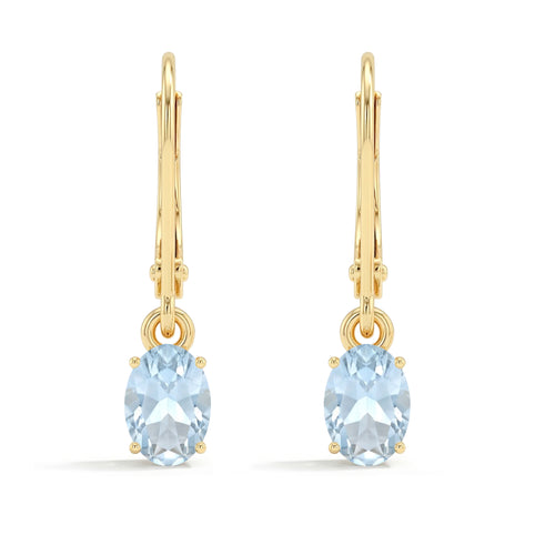Aquamarine Dangle Drop Earrings | 14K Gold Plated Gemstone Earrings | March Birthstone Fine Jewelry