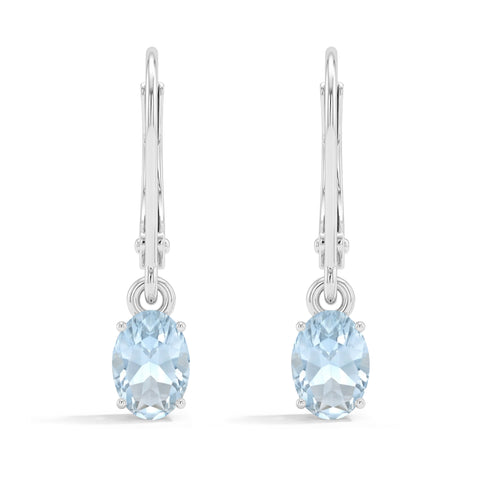 Aquamarine Oval Dangle Earring in 925 Sterling Silver 8X6 MM 2.4ct