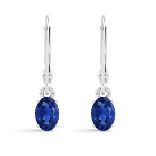 Blue Sapphire Oval Dangle Earring in 925 Sterling Silver 8X6 MM 2.4ct