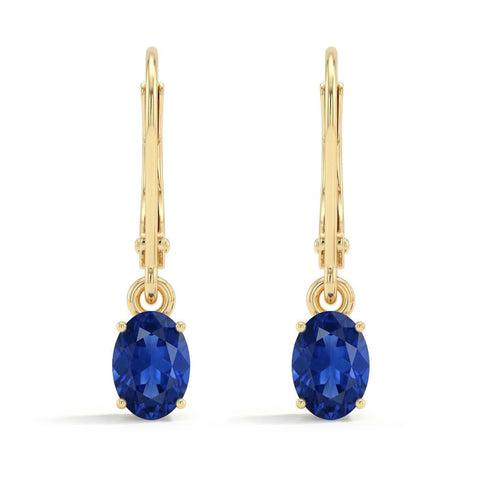 Oval Blue Sapphire Dangle Drop Earrings | 14K Gold Plated Jewelry | Elegant September Birthstone Gift for Her