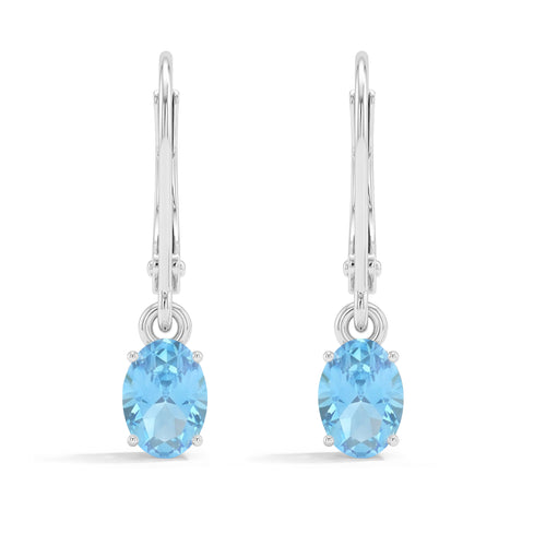 Blue Topaz Oval Dangle Earring in 925 Sterling Silver 8X6 MM 2.4ct