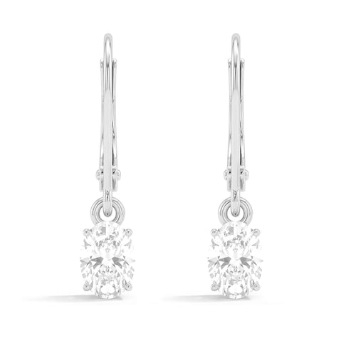 Simulated Diamond CZ Oval Dangle Earring in 925 Sterling Silver 8X6 MM 2.4ct