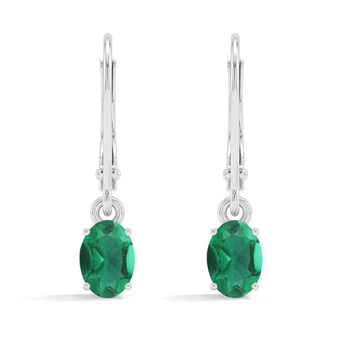 Emerald Oval Dangle Earring in 925 Sterling Silver 8X6 MM 2.4ct