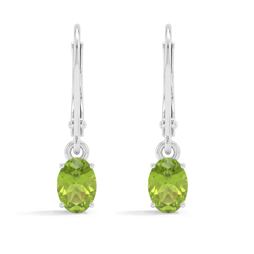 Peridot Oval Dangle Earring in 925 Sterling Silver 8X6 MM 2.4ct