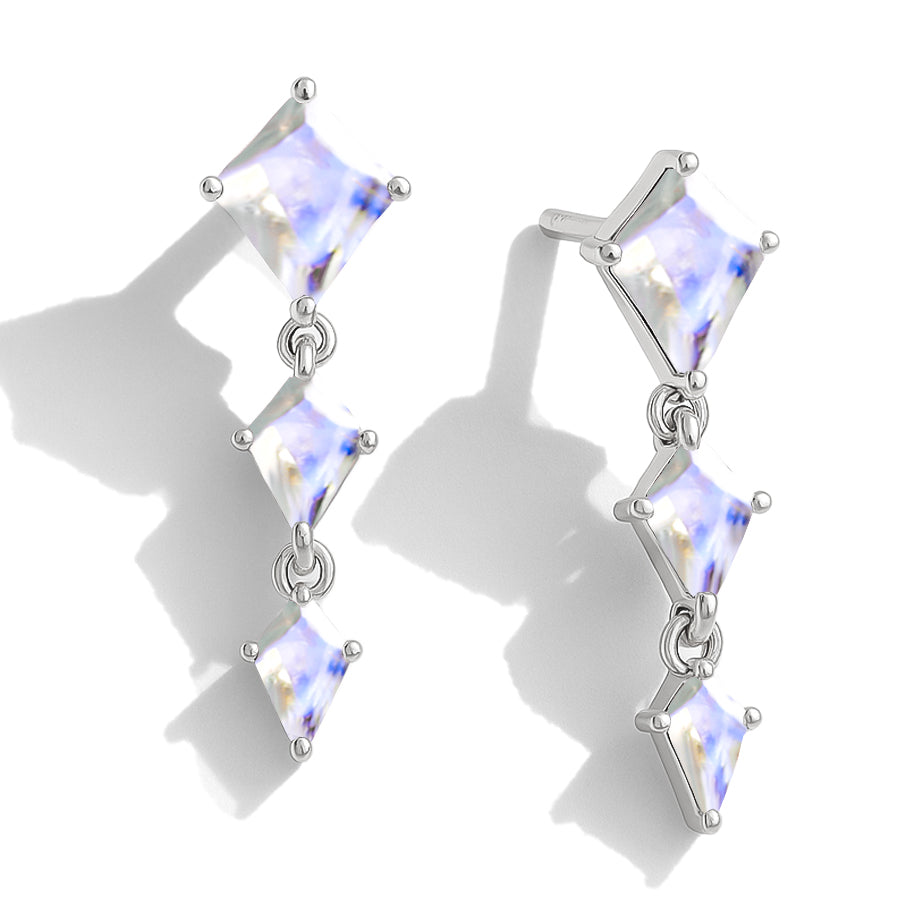 Moonstone Kite Trio Stone Drop Earrings in 925 Sterling Silver