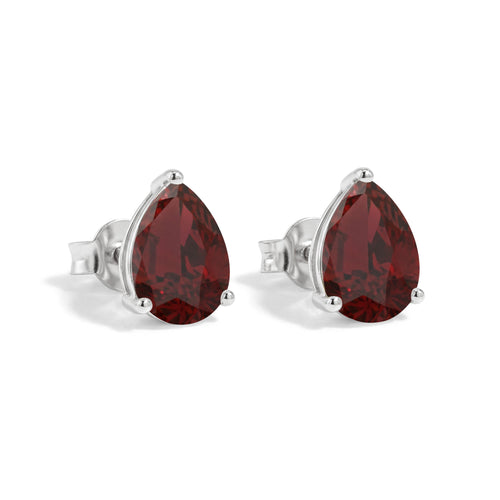 Garnet Pear Solitaire Stud Earring in 925 Sterling Silver 10X8 MM 5.35ct