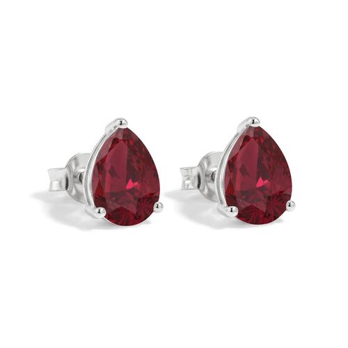 Ruby Pear Solitaire Stud Earring in 925 Sterling Silver 10X8 MM 5.35ct